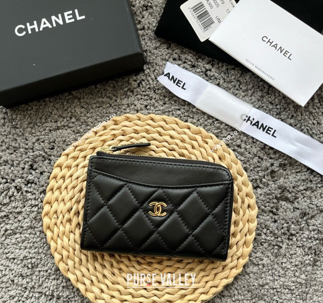 Chanel Lambskin Card Holder AP3179 Black/Gold 2024 (yezi-240518048)
