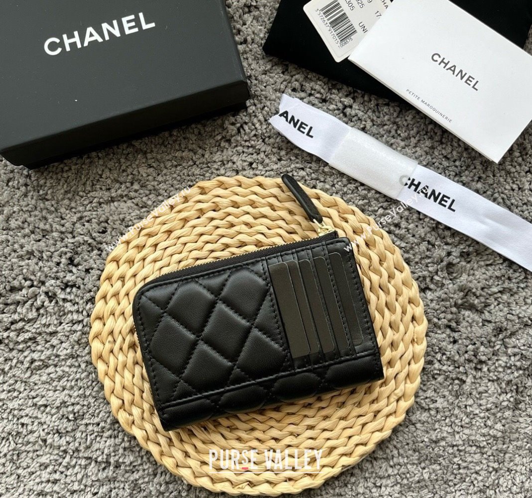 Chanel Lambskin Card Holder AP3179 Black/Gold 2024 (yezi-240518048)