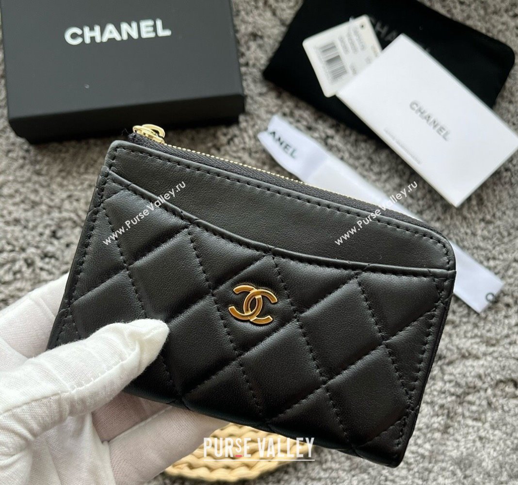 Chanel Lambskin Card Holder AP3179 Black/Gold 2024 (yezi-240518048)