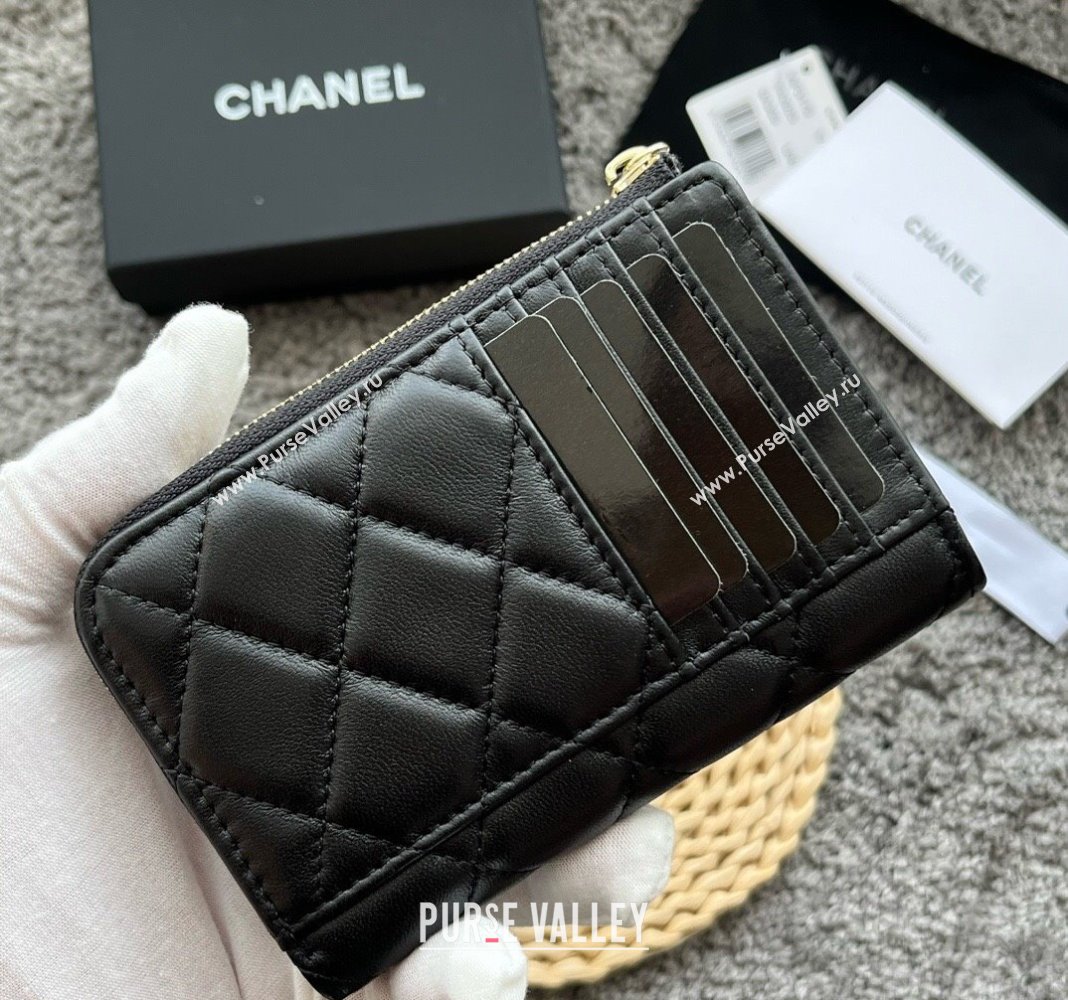 Chanel Lambskin Card Holder AP3179 Black/Gold 2024 (yezi-240518048)