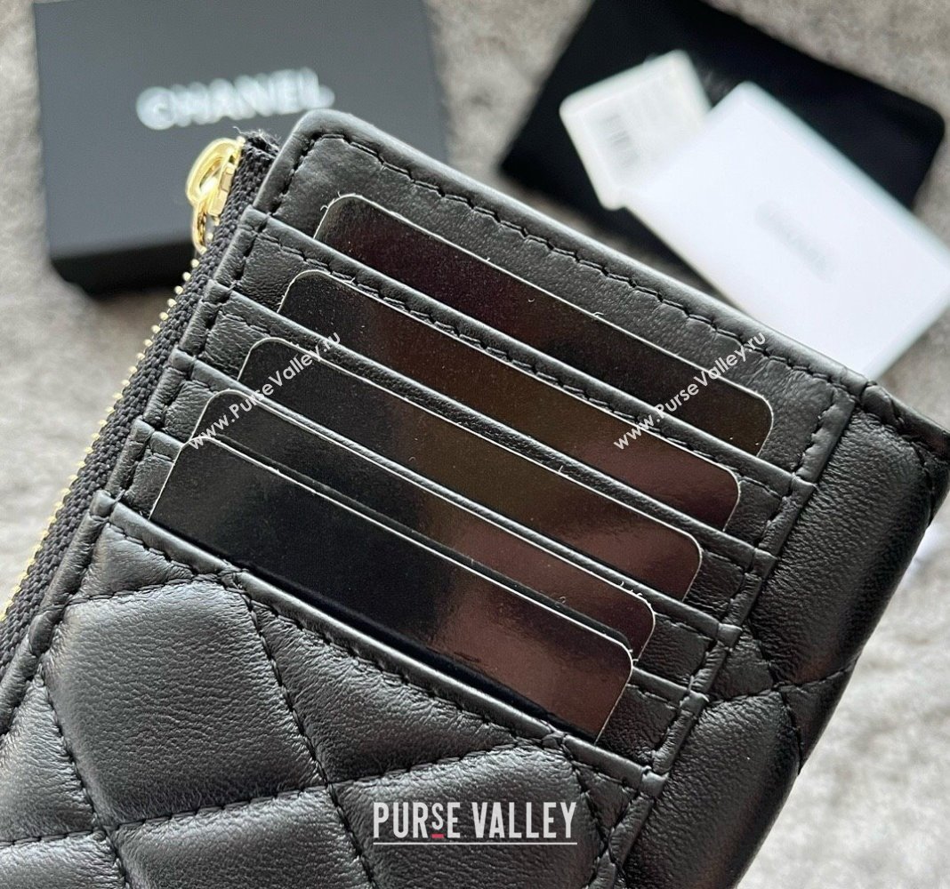Chanel Lambskin Card Holder AP3179 Black/Gold 2024 (yezi-240518048)