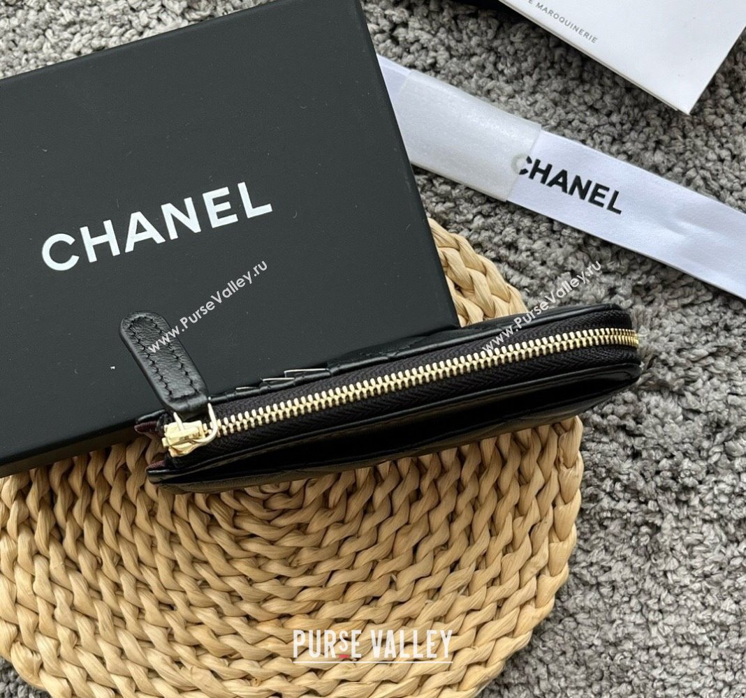 Chanel Lambskin Card Holder AP3179 Black/Gold 2024 (yezi-240518048)