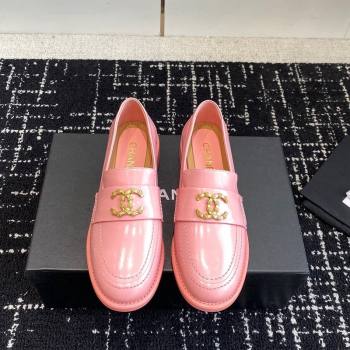 Chanel Calfskin Leather Loafers with Camellia CC G45663 Pink 2024 (KL-240603007)