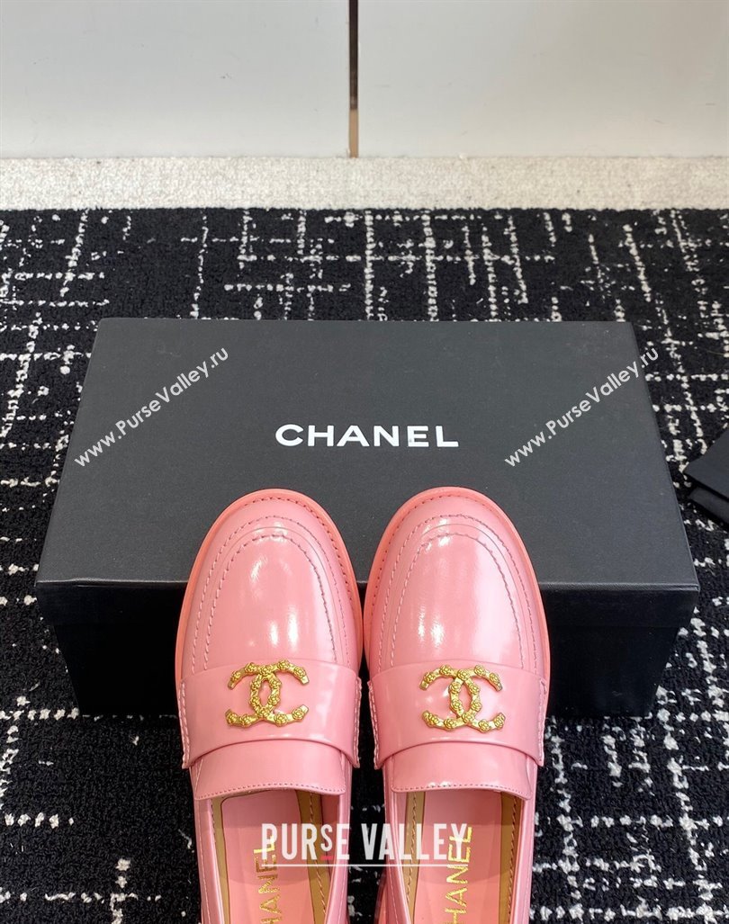 Chanel Calfskin Leather Loafers with Camellia CC G45663 Pink 2024 (KL-240603007)