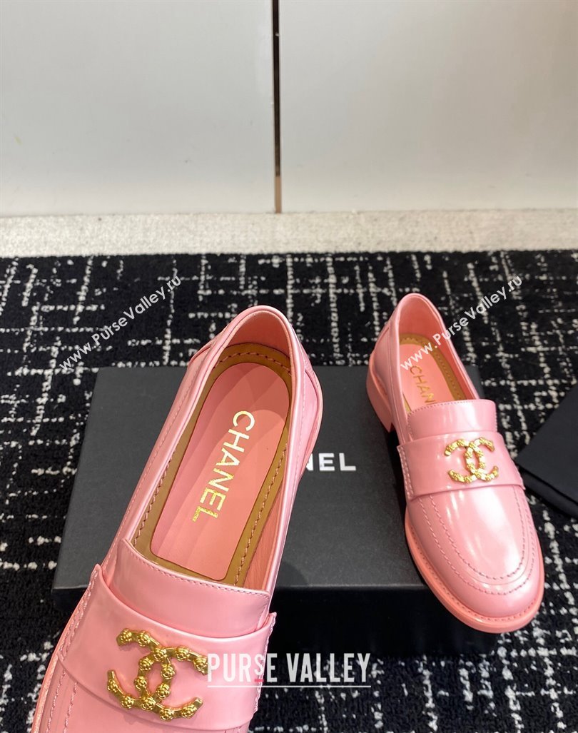 Chanel Calfskin Leather Loafers with Camellia CC G45663 Pink 2024 (KL-240603007)