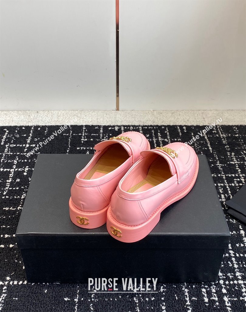 Chanel Calfskin Leather Loafers with Camellia CC G45663 Pink 2024 (KL-240603007)