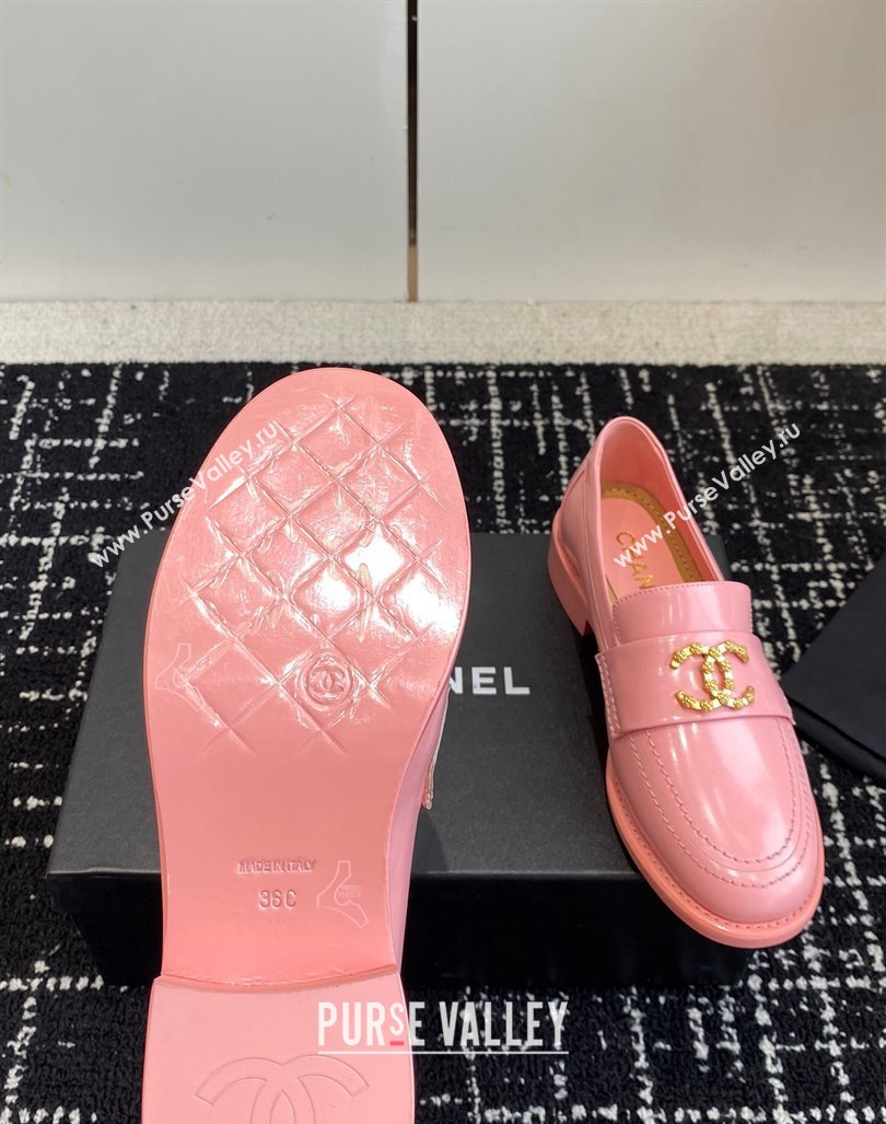 Chanel Calfskin Leather Loafers with Camellia CC G45663 Pink 2024 (KL-240603007)