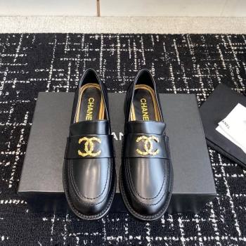 Chanel Calfskin Leather Loafers with Camellia CC G45663 Black 2024 (KL-240603010)