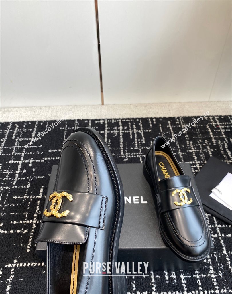 Chanel Calfskin Leather Loafers with Camellia CC G45663 Black 2024 (KL-240603010)