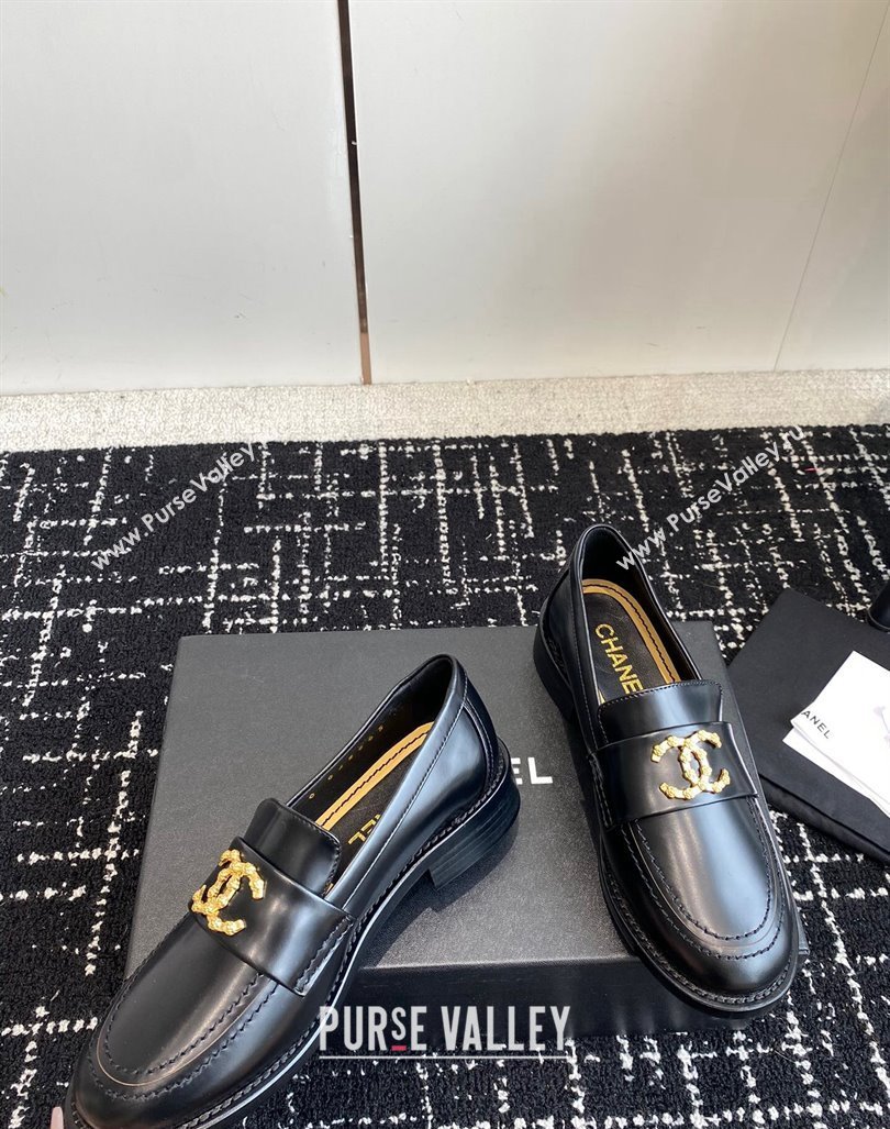 Chanel Calfskin Leather Loafers with Camellia CC G45663 Black 2024 (KL-240603010)