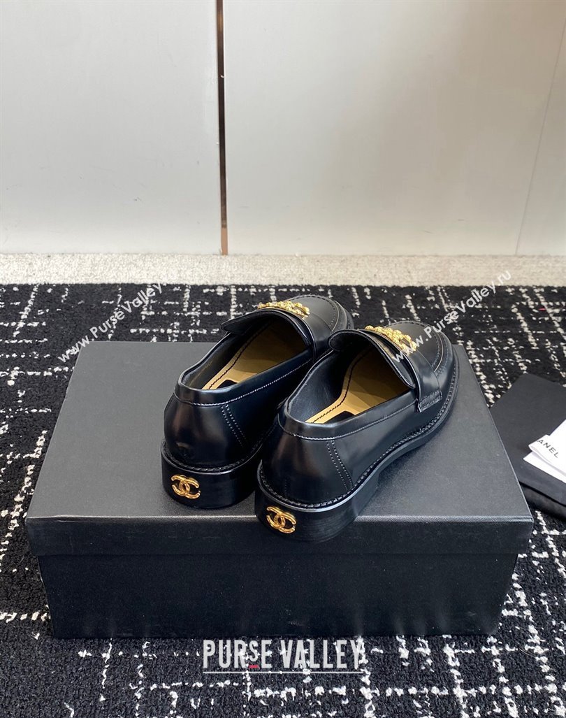 Chanel Calfskin Leather Loafers with Camellia CC G45663 Black 2024 (KL-240603010)