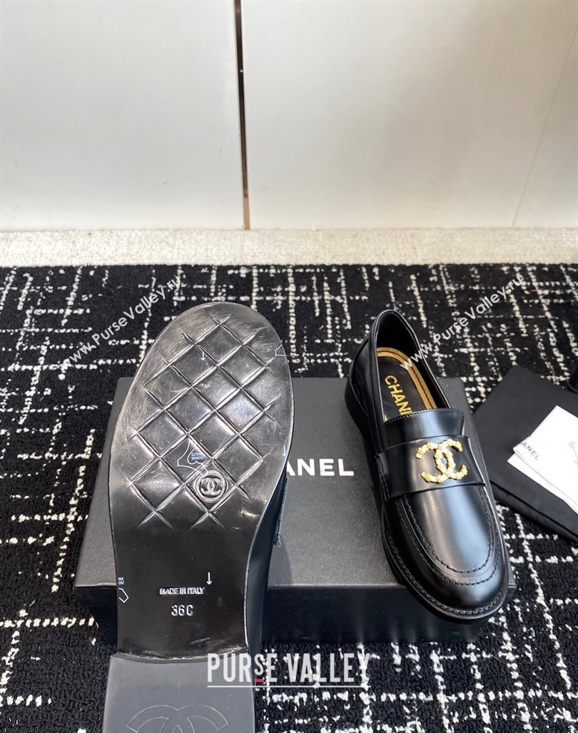 Chanel Calfskin Leather Loafers with Camellia CC G45663 Black 2024 (KL-240603010)