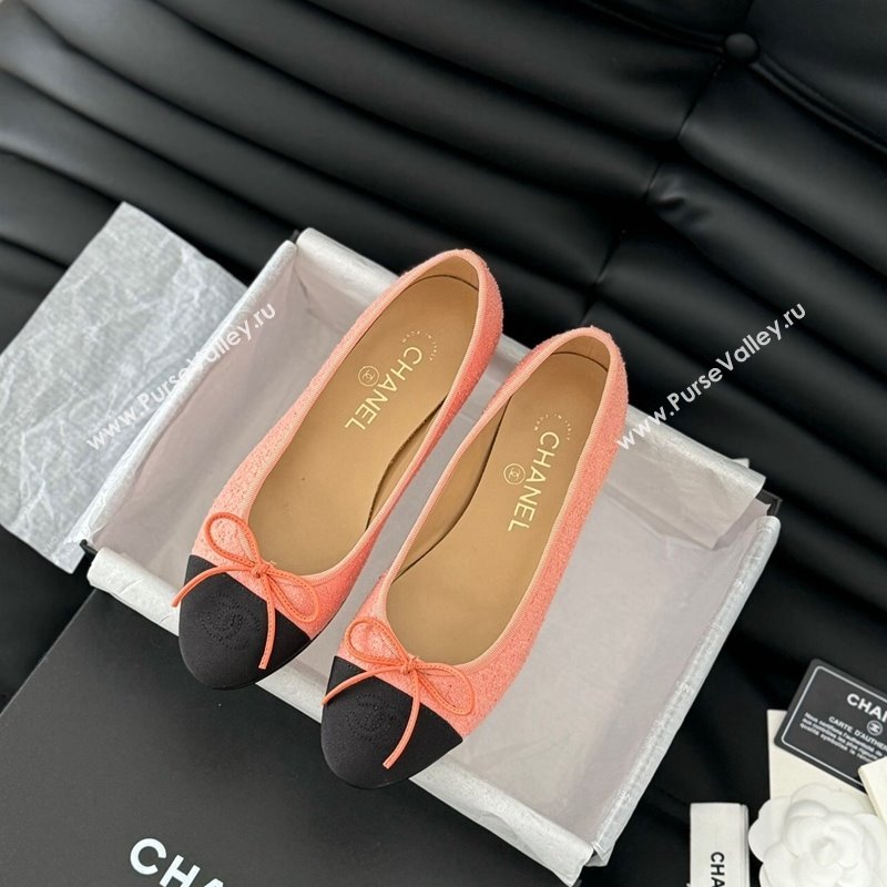 Chanel Classic Tweed Ballet Flats Peachy Pink 2024 0603 (KL-240603013)