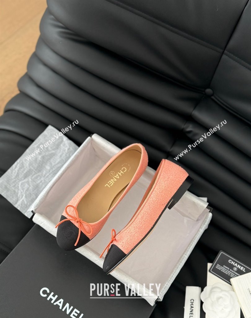 Chanel Classic Tweed Ballet Flats Peachy Pink 2024 0603 (KL-240603013)