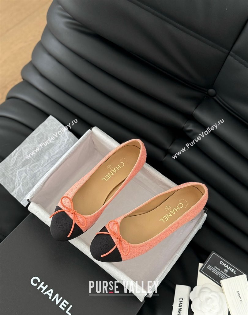 Chanel Classic Tweed Ballet Flats Peachy Pink 2024 0603 (KL-240603013)