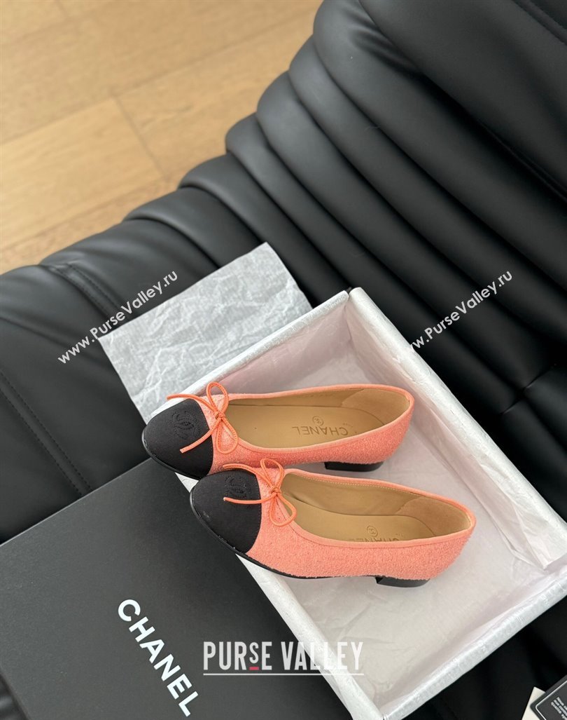 Chanel Classic Tweed Ballet Flats Peachy Pink 2024 0603 (KL-240603013)