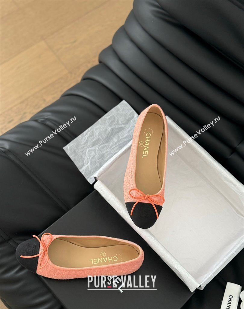 Chanel Classic Tweed Ballet Flats Peachy Pink 2024 0603 (KL-240603013)