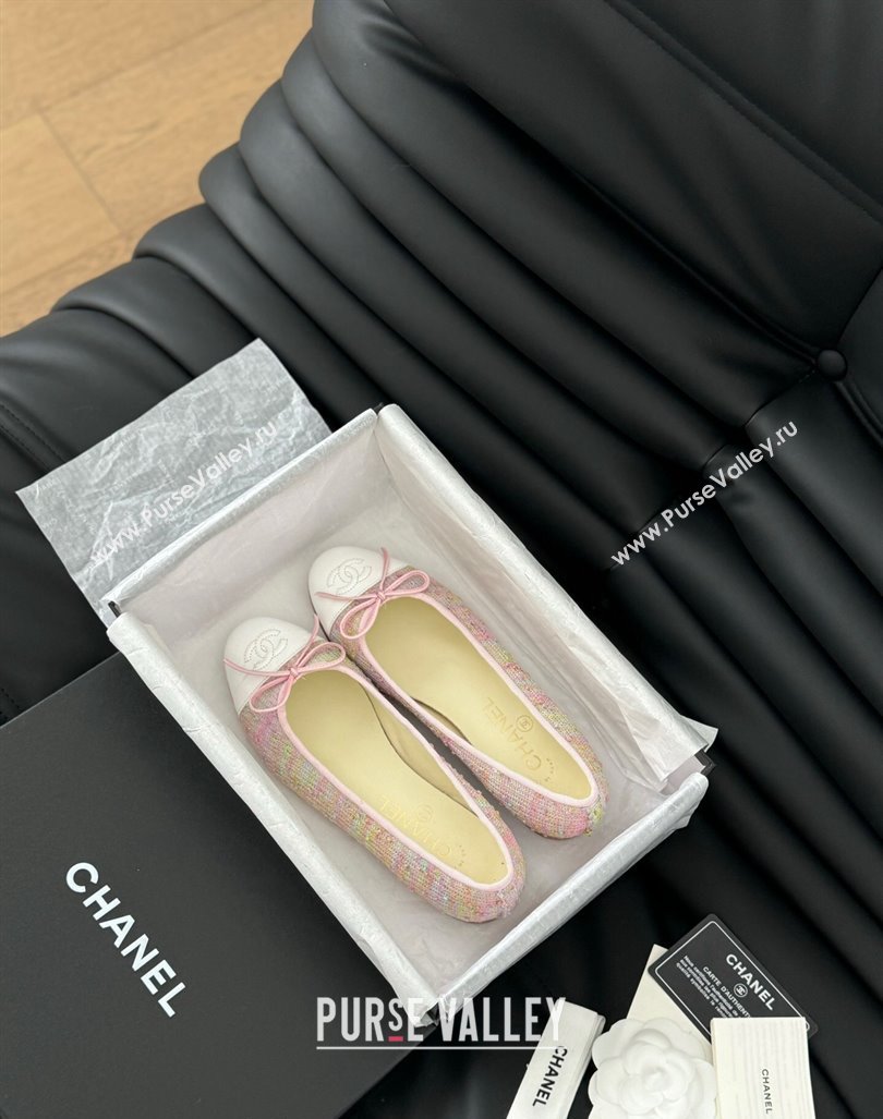 Chanel Classic Tweed Ballet Flats Light Pink 2024 0603 (KL-240603014)