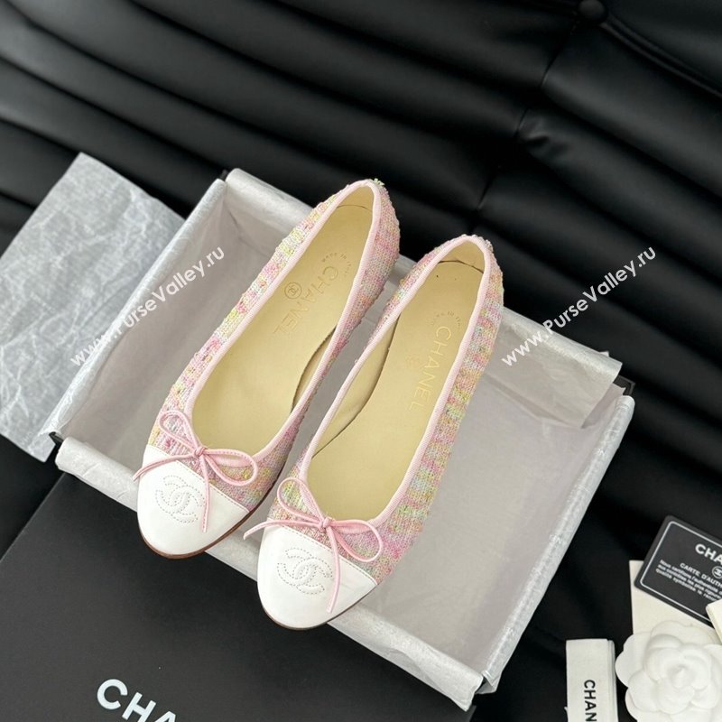 Chanel Classic Tweed Ballet Flats Light Pink 2024 0603 (KL-240603014)