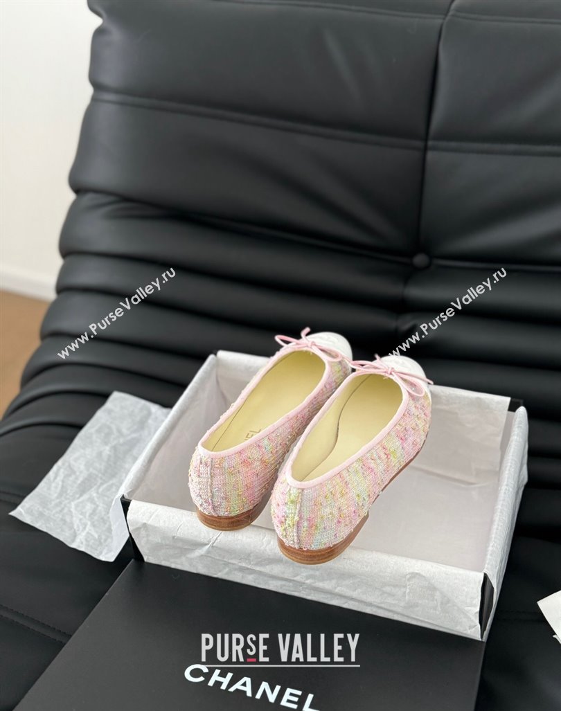 Chanel Classic Tweed Ballet Flats Light Pink 2024 0603 (KL-240603014)