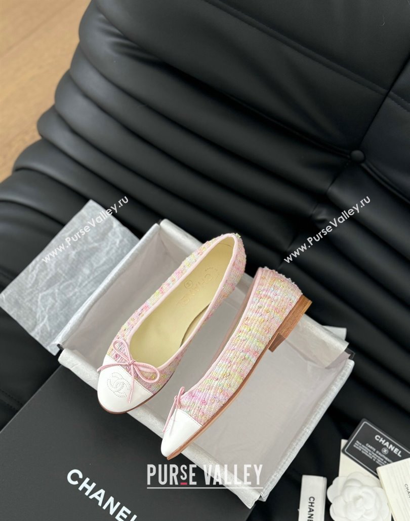 Chanel Classic Tweed Ballet Flats Light Pink 2024 0603 (KL-240603014)