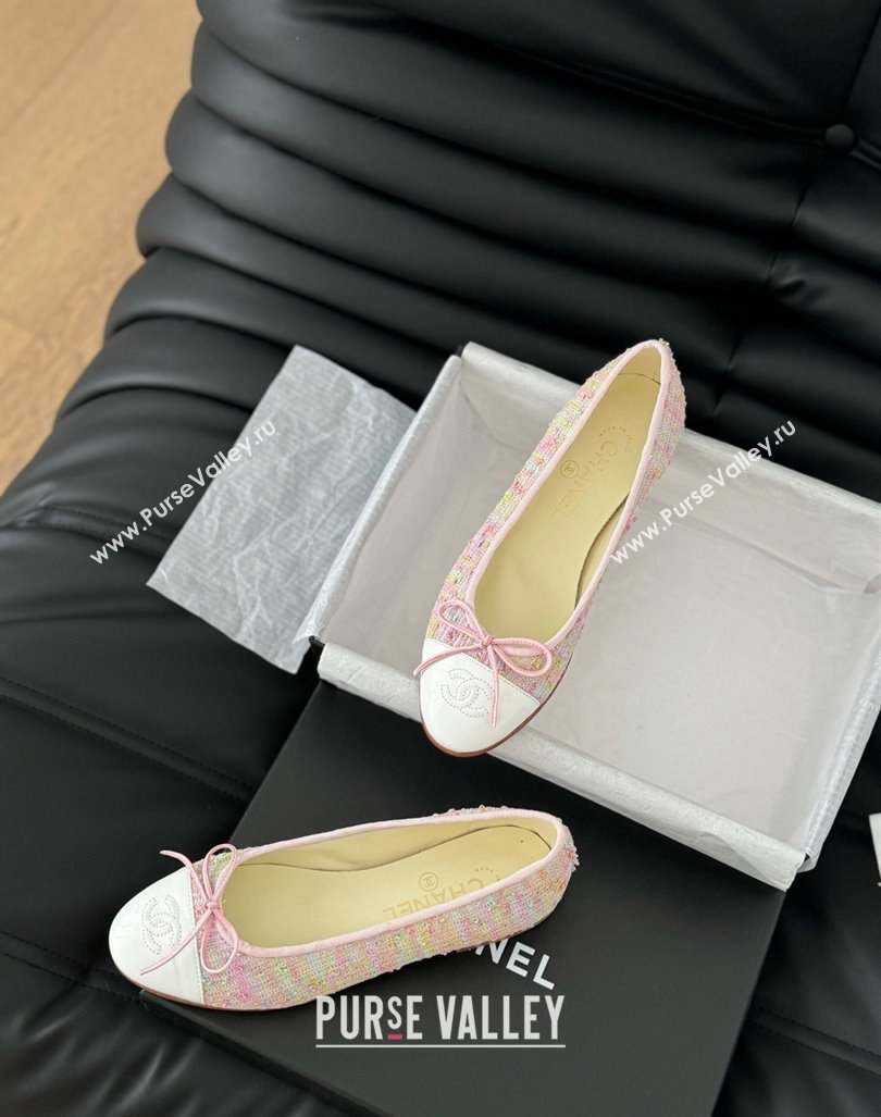 Chanel Classic Tweed Ballet Flats Light Pink 2024 0603 (KL-240603014)