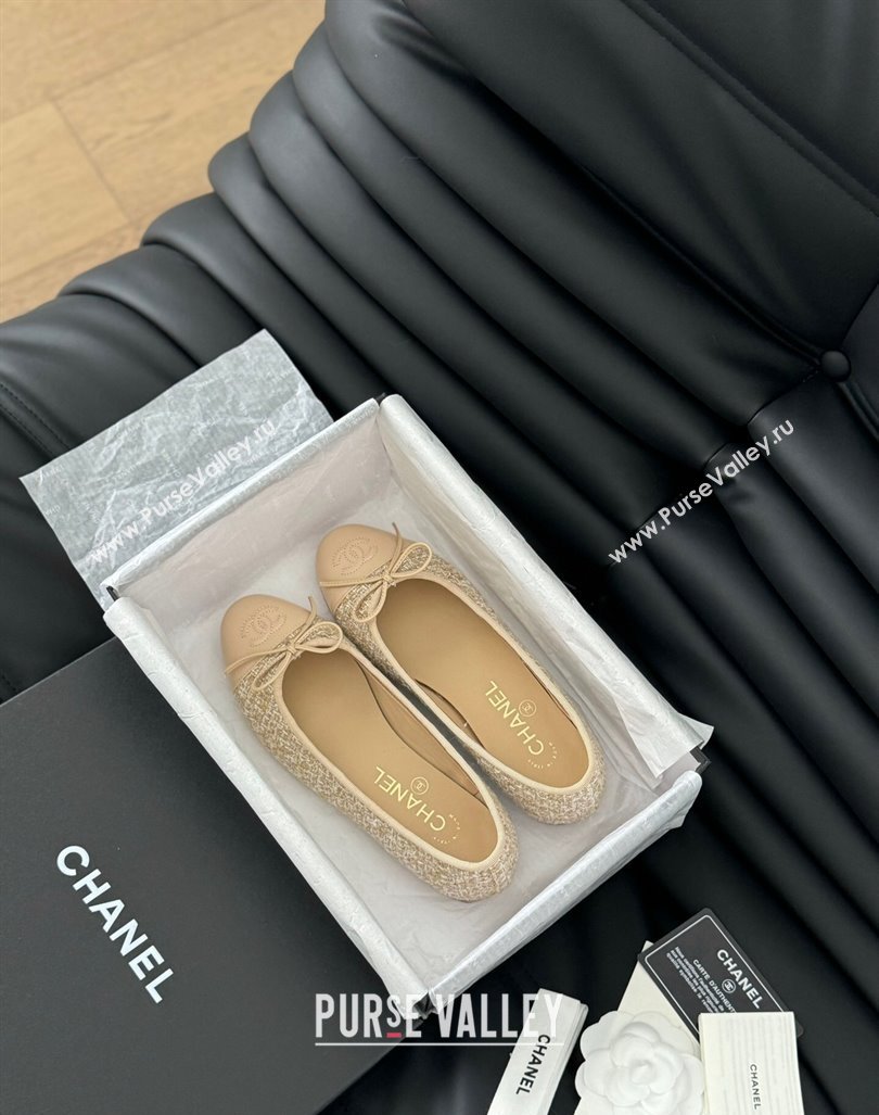 Chanel Classic Tweed Ballet Flats Beige 2024 0603 (KL-240603017)