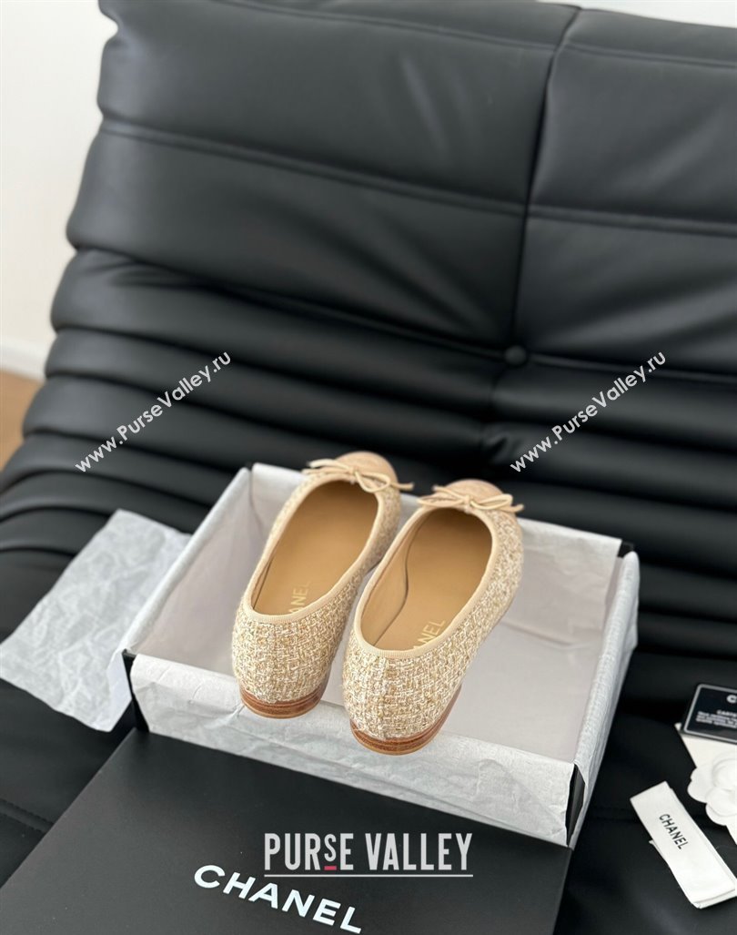 Chanel Classic Tweed Ballet Flats Beige 2024 0603 (KL-240603017)