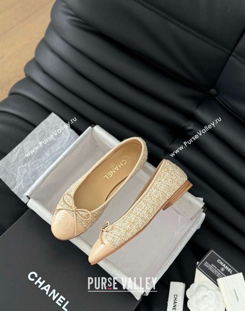 Chanel Classic Tweed Ballet Flats Beige 2024 0603 (KL-240603017)