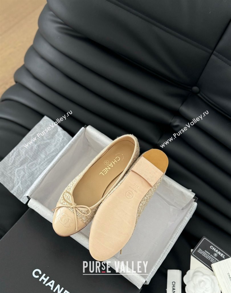 Chanel Classic Tweed Ballet Flats Beige 2024 0603 (KL-240603017)