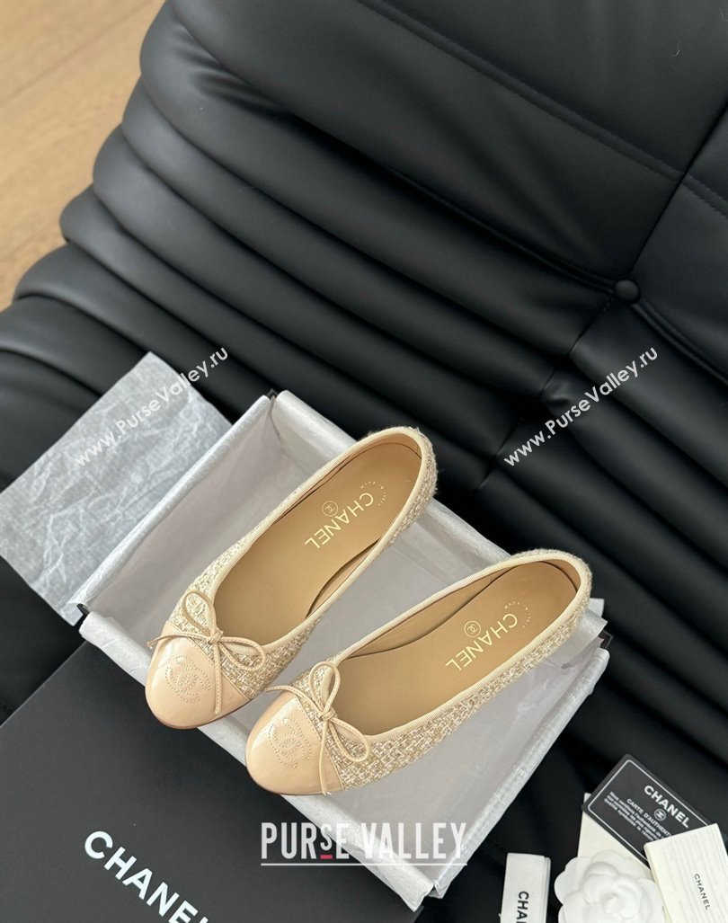 Chanel Classic Tweed Ballet Flats Beige 2024 0603 (KL-240603017)