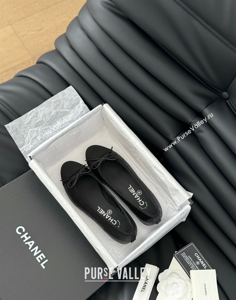 Chanel Classic Sequins Ballet Flats Black 2024 0603 (KL-240603019)