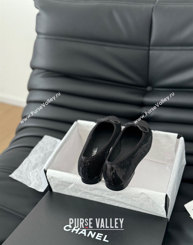 Chanel Classic Sequins Ballet Flats Black 2024 0603 (KL-240603019)