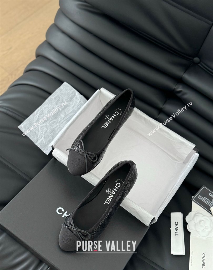 Chanel Classic Sequins Ballet Flats Black 2024 0603 (KL-240603019)