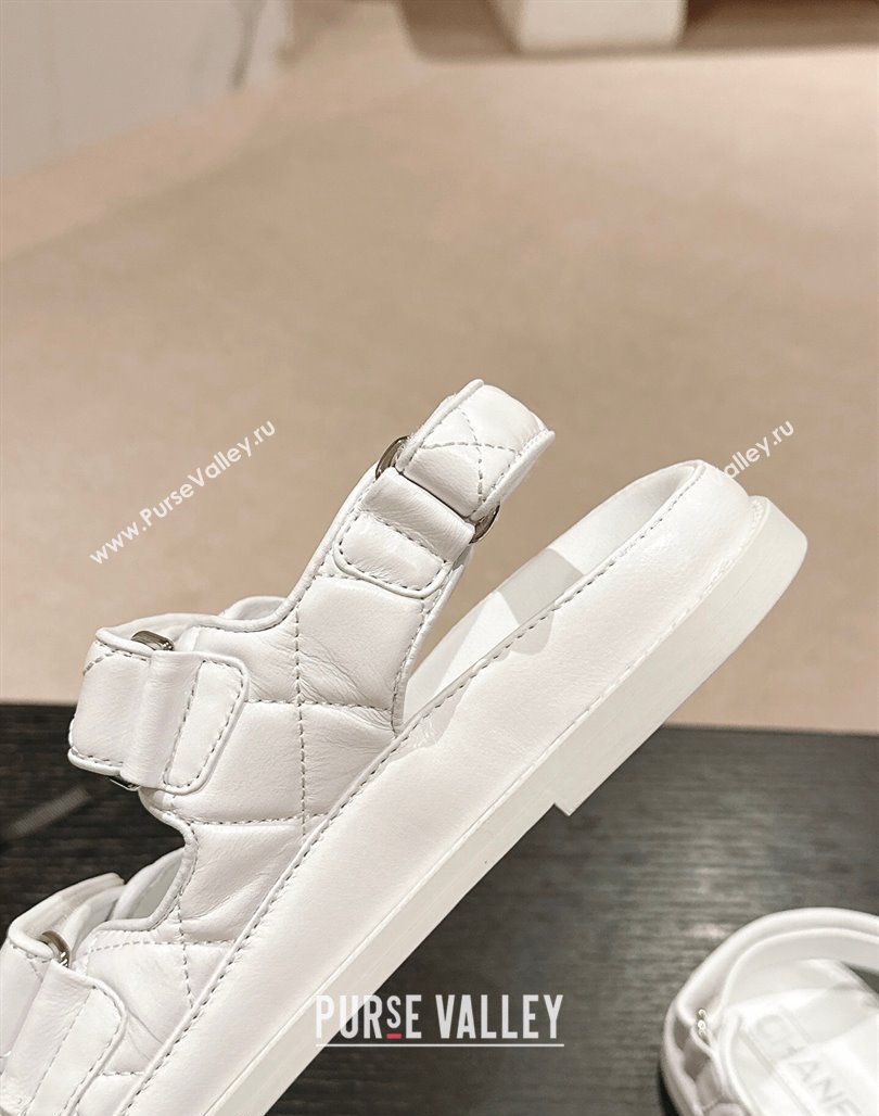 Chanel Quilted Lambskin Strap Flat Sandals with Chain CC Optic White 2024 0601 (MD-240601029)