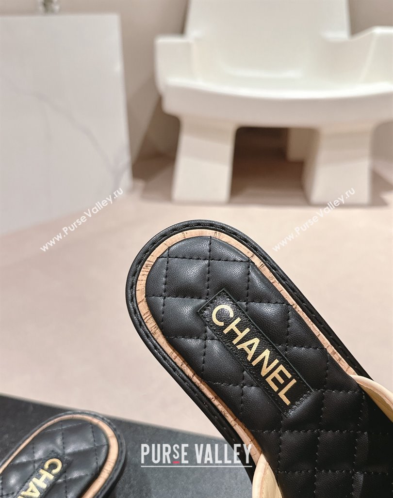 Chanel Lambskin Heel Slides Sandal 4cm with Logo Charm Beige 2024 0601 (MD-240601053)