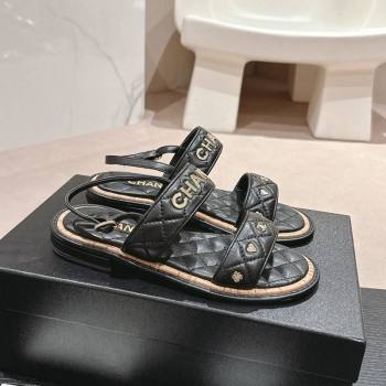 Chanel Lambskin Slingback Flat Sandals with Logo Charm Black 2024 0601 (MD-240601055)