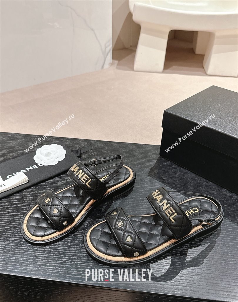 Chanel Lambskin Slingback Flat Sandals with Logo Charm Black 2024 0601 (MD-240601055)