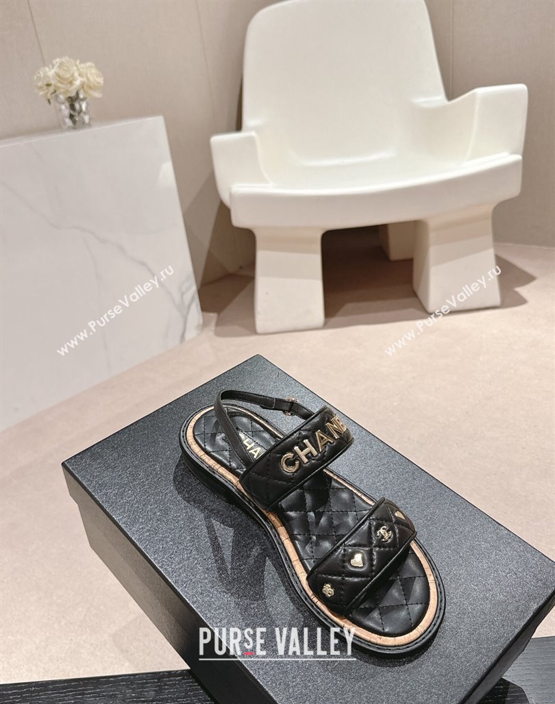 Chanel Lambskin Slingback Flat Sandals with Logo Charm Black 2024 0601 (MD-240601055)