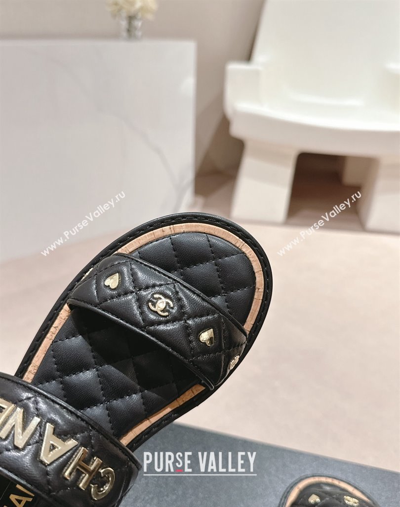 Chanel Lambskin Slingback Flat Sandals with Logo Charm Black 2024 0601 (MD-240601055)