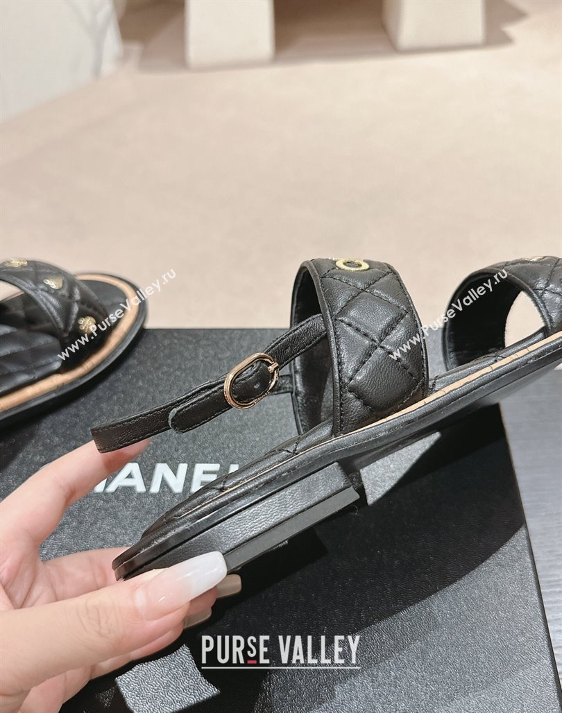 Chanel Lambskin Slingback Flat Sandals with Logo Charm Black 2024 0601 (MD-240601055)