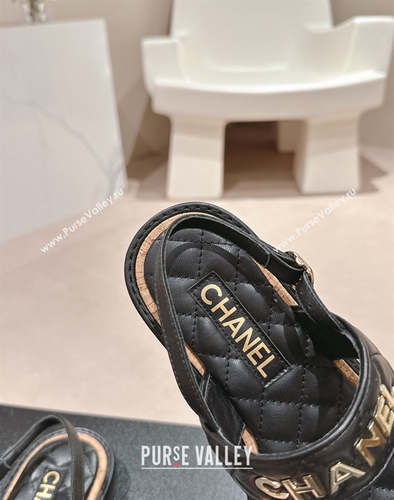 Chanel Lambskin Slingback Flat Sandals with Logo Charm Black 2024 0601 (MD-240601055)