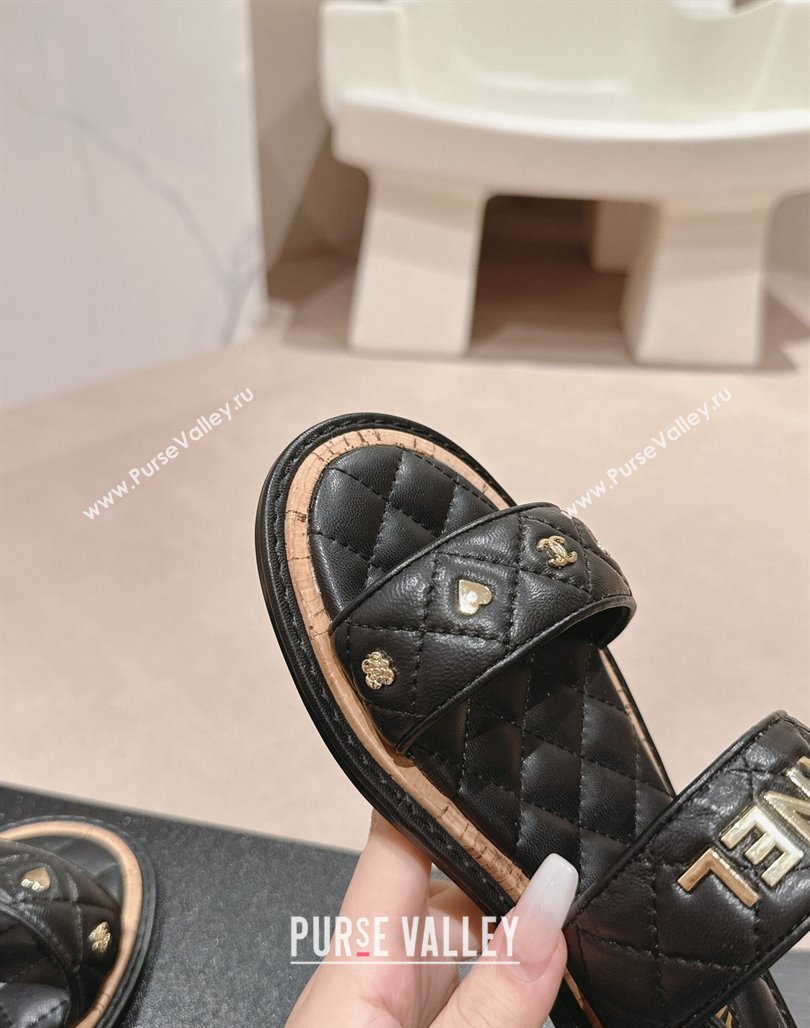 Chanel Lambskin Slingback Flat Sandals with Logo Charm Black 2024 0601 (MD-240601055)