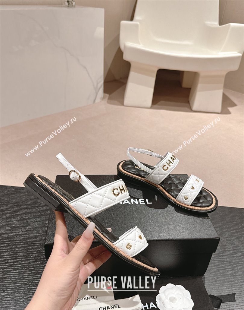 Chanel Lambskin Slingback Flat Sandals with Logo Charm White 2024 0601 (MD-240601056)