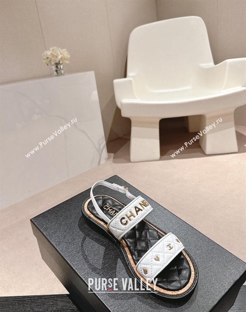 Chanel Lambskin Slingback Flat Sandals with Logo Charm White 2024 0601 (MD-240601056)