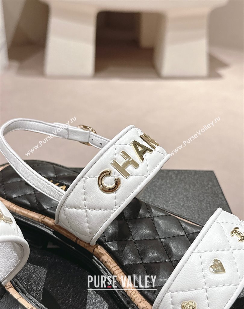 Chanel Lambskin Slingback Flat Sandals with Logo Charm White 2024 0601 (MD-240601056)