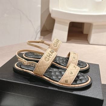 Chanel Lambskin Slingback Flat Sandals with Logo Charm Beige 2024 0601 (MD-240601057)