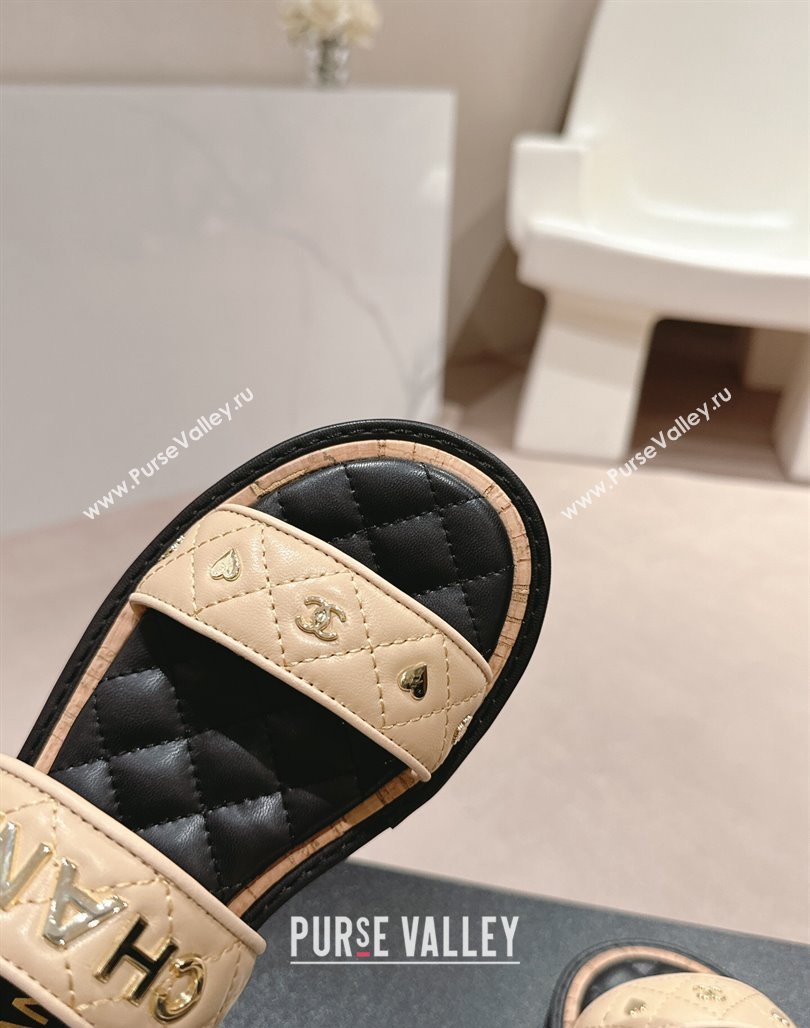 Chanel Lambskin Slingback Flat Sandals with Logo Charm Beige 2024 0601 (MD-240601057)