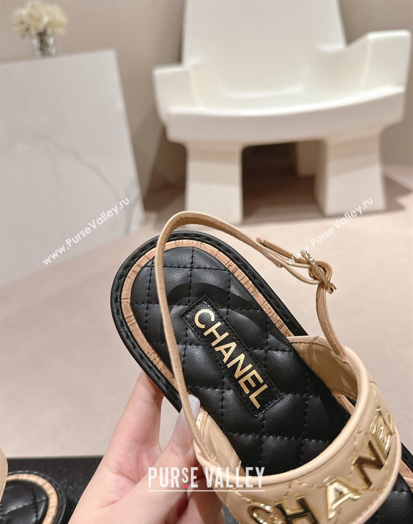 Chanel Lambskin Slingback Flat Sandals with Logo Charm Beige 2024 0601 (MD-240601057)