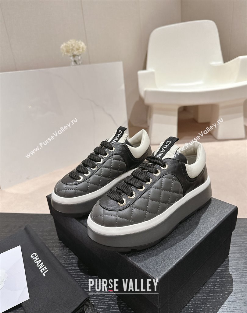 Chanel Quilted Lambskin Platform Sneakers Dark Grey 2024 0601 (MD-240601066)